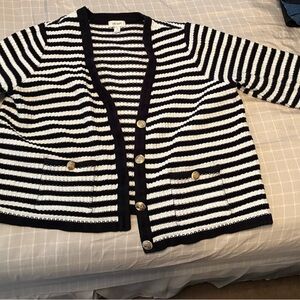 Elegant Black and White Striped Cardigan